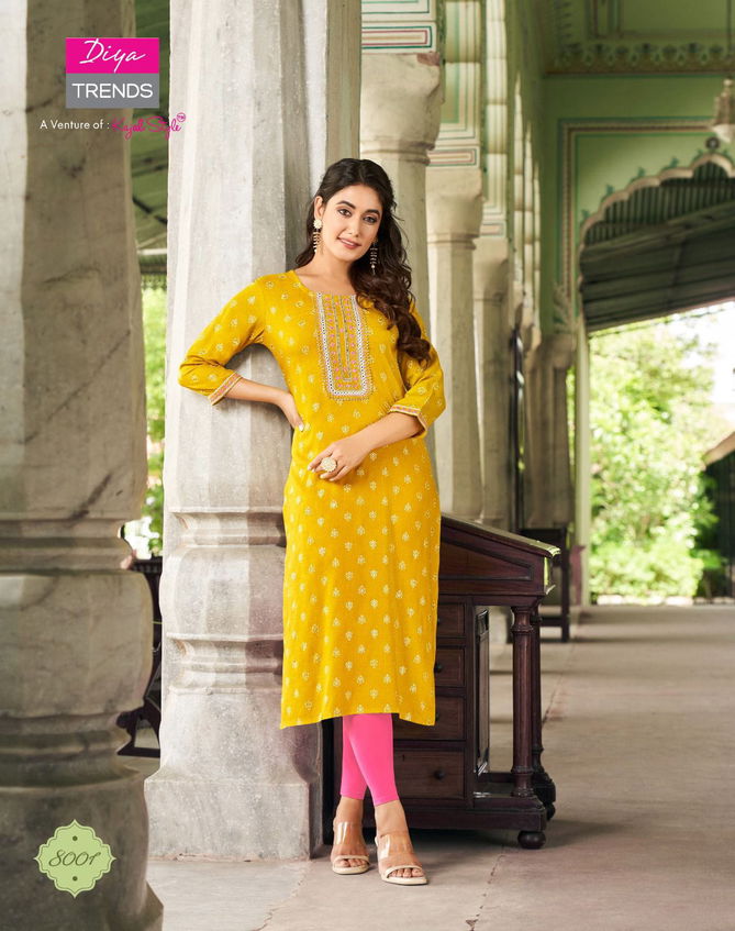 Victoria Vol 8 By Diya Rayon Foil Printed Kurtis Catalog